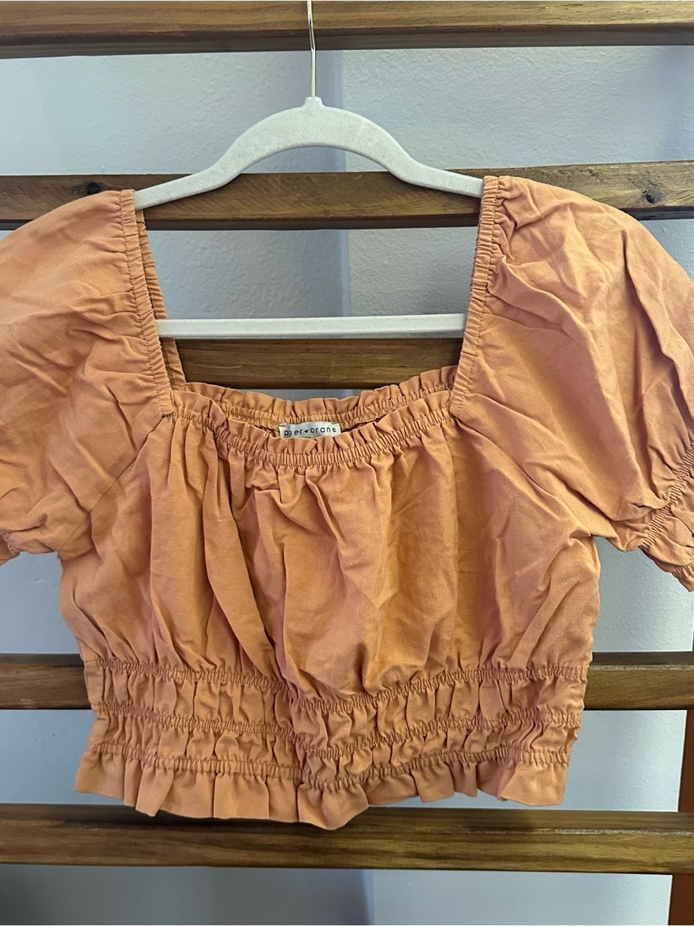 Paper Crane Peach Smocked Puff Sleeve Crop Top